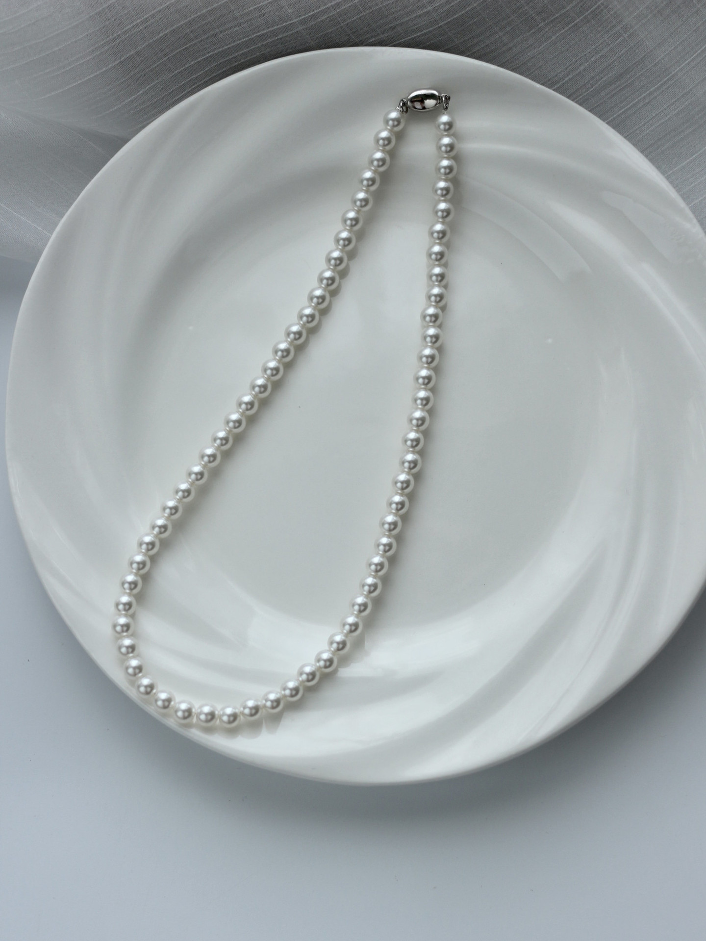 Classic White Pearl Necklace with Sterling Silver Clasp